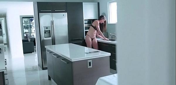  My frustrated stepmom jerked my dick off in the kitchen